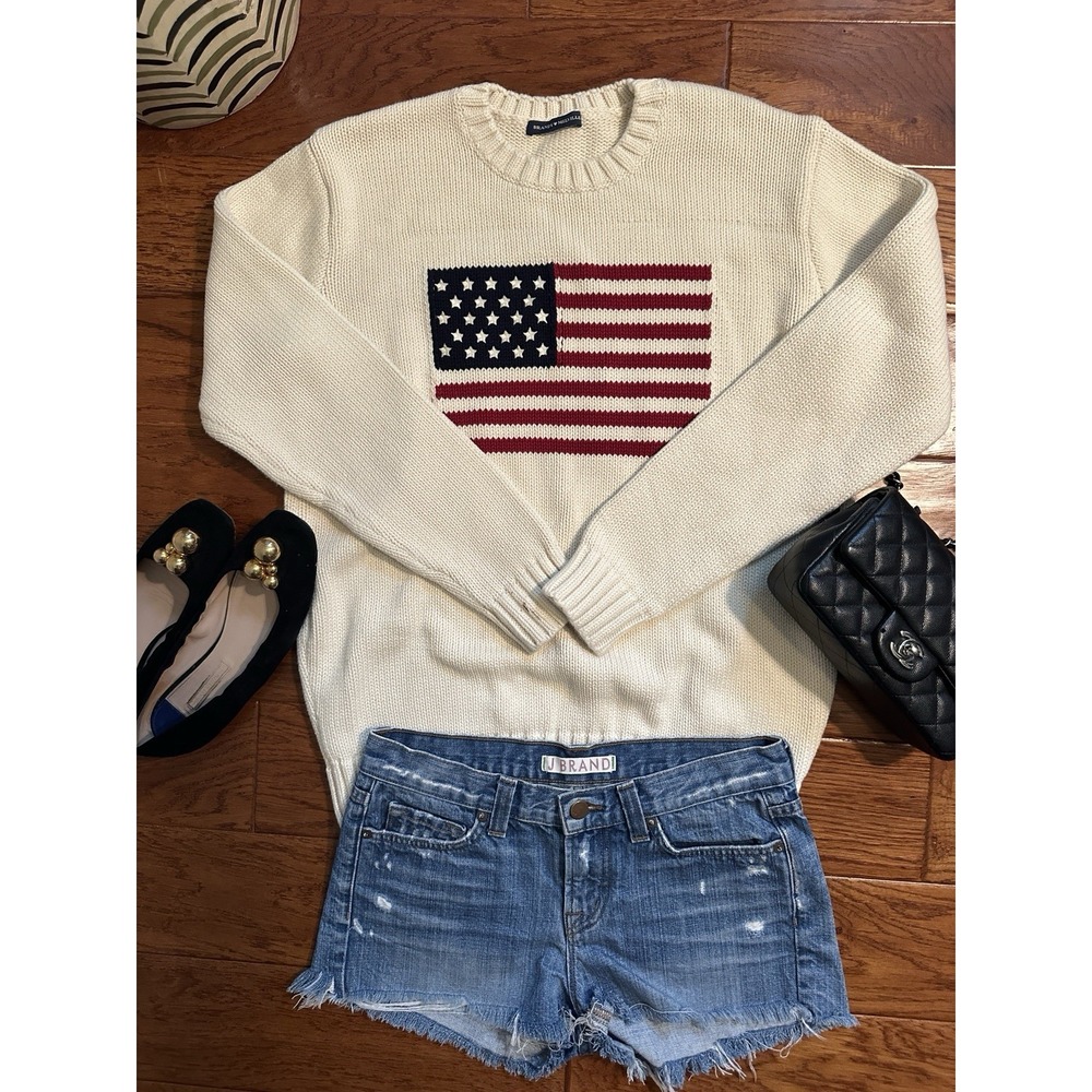 Brandy Melville American Flag Sweater Women's One Size Cream Cotton USA Preppy